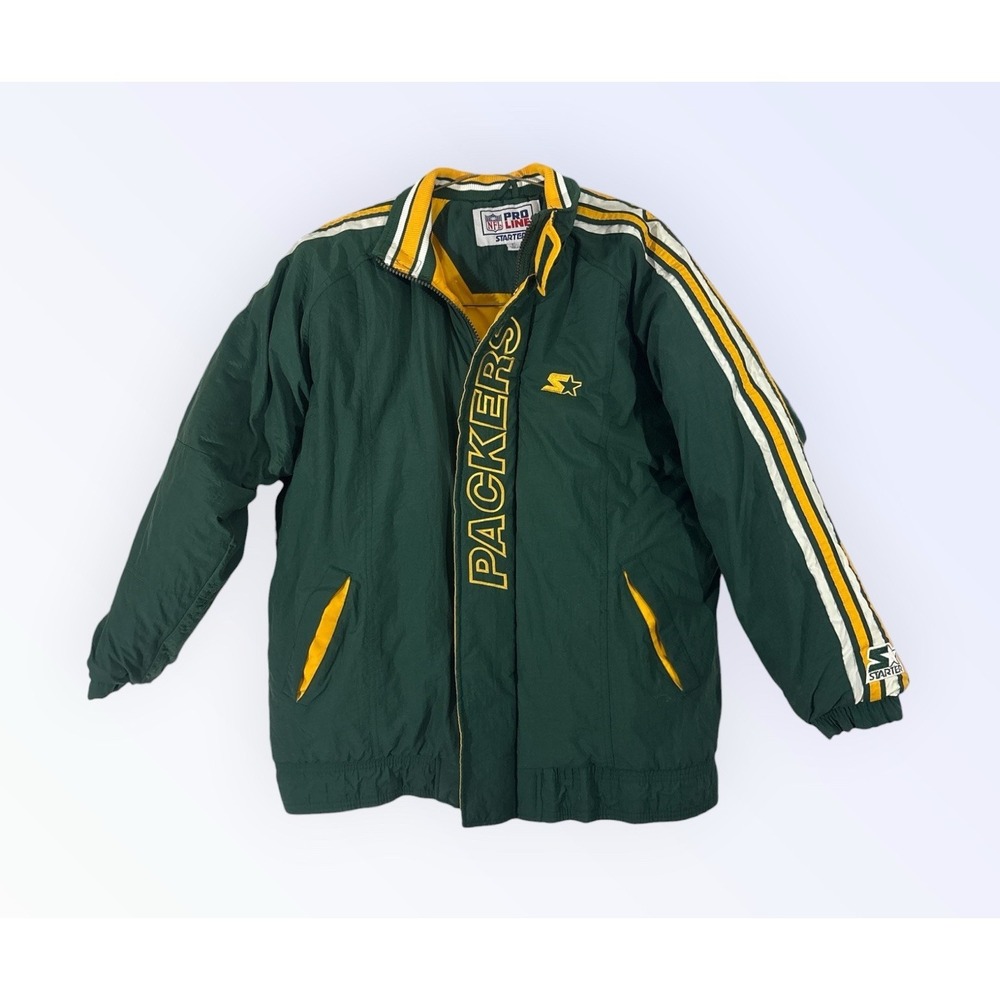 Vintage Green Bay Packers Starter Pro Line Hooded Puffer Winter Jacket Size LARG